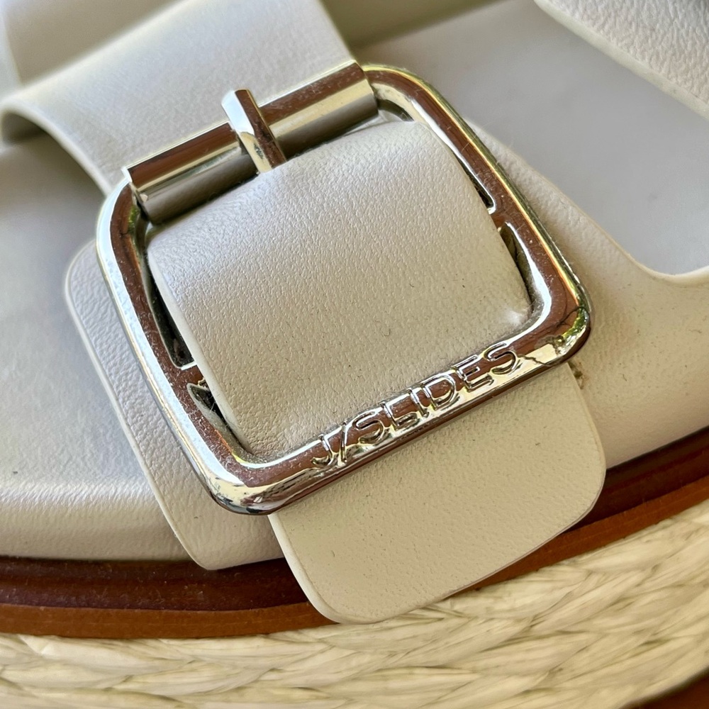 J/SLIDES NYC Bonnie Double Buckle Platform Slide Sandals - Bone Leather Size 7 - Picture 5 of 9